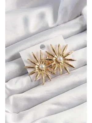  Altın İnci Taşlı Çiçek Küpe