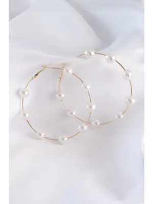  Altın İnci Taşlı Halka Küpe