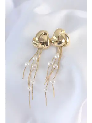  Altın İnci Taşlı Sallantılı Küpe