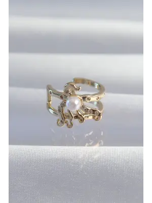  Altın İncili Ahtapot Earcuff Küpe