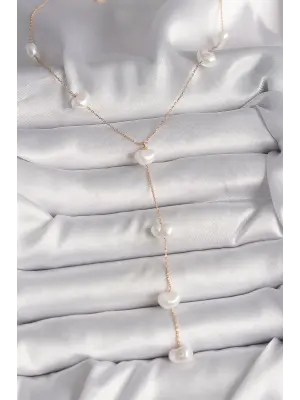 Pirinç Altın İncili Kalp Zincir Çelik Kolye