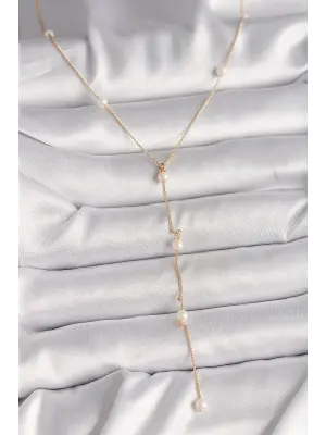 Pirinç Altın  İncili Sallantı Model  Çelik Kolye