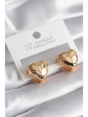  Altın İşleme Detay Kalp Model Çelik Küpe