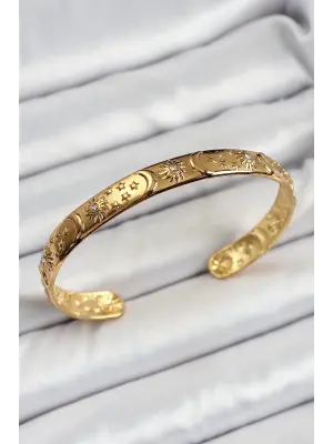 Pirinç Gold Renk İşlemeli Altı Açık Bileklik