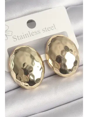  Altın İşlemeli Bombe Oval Model Çelik Küpe