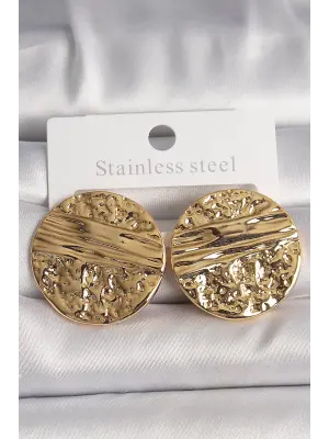  Altın İşlemeli Daire Plaka Model Çelik Küpe