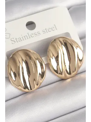  Altın İşlemeli Daire Plaka Model Çelik Küpe