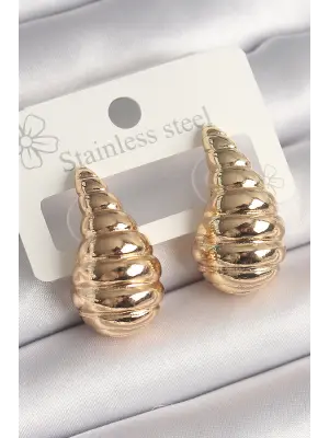  Altın İşlemeli Damla Model Çelik Küpe