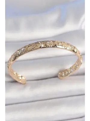 Pirinç Gold Renk İşlemeli Hilal Yıldız İşlemeli Model Zirkon Taş Detaylı Kadın Kelepçe