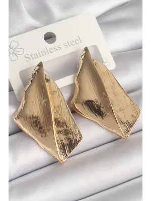  Altın İşlemeli Kare Plaka Model Çelik Küpe