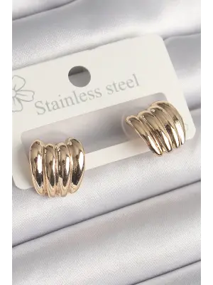  Altın İşlemeli Yarım Halka Model Çelik Küpe