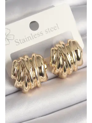  Altın İşlemeli Yarım Halka Model Çelik Küpe