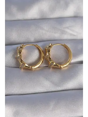  Altın Kabartmalı Zirkon Taşlı Oval Model Küpe