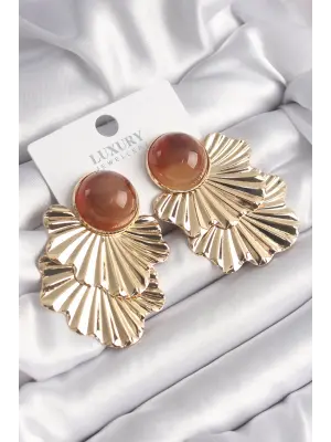  Altın Kahverengi Boncuk Yaprak Model Vintage Çelik Küpe