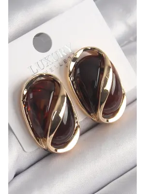  Altın Kahverengi Oval Vintage Çelik Küpe