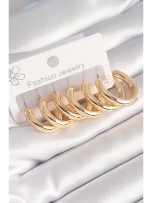  Altın Kalın Halka Model Çelik Küpe Seti