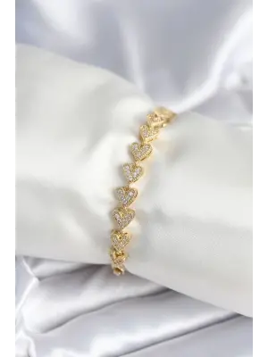 Pirinç Gold Renk Kalp Model Kadın Bileklik