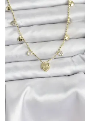 Pirinç Gold Renk Kalp Model Kadın Kolye