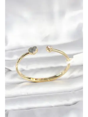 Pirinç Gold Renk Kalpli Model Kadın Kelepçe Bileklik
