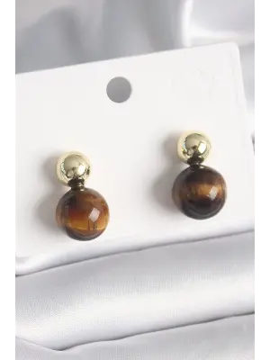  Altın Kaplan Gözü Boncuk Model Çelik Küpe