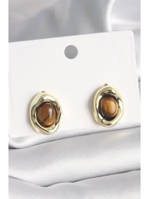  Altın Kaplan Gözü Model Çelik Küpe