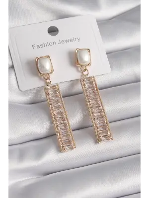  Altın Kare İnci Zirkon Taşlı Su Yolu Model Çelik Küpe