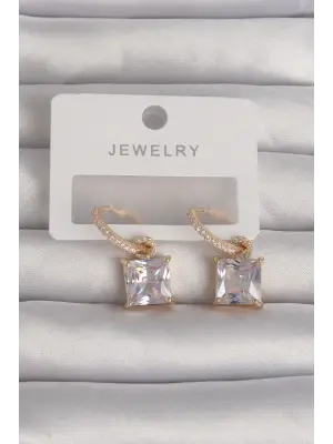  Altın Kare Zirkon Taşlı Halka Küpe