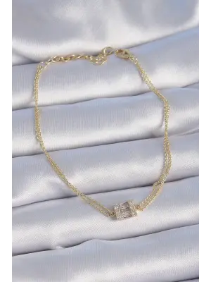 Pirinç Gold Renk Kare Zirkon Taşlı Kadın Bileklik