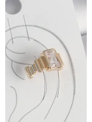 Pirinç Gold Renk Kare Zirkon Taşlı Kadın Kıkırdak Küpe