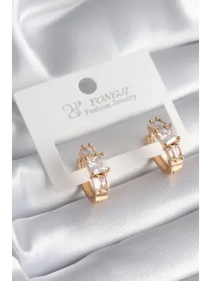  Altın Kare Zirkon Taşlı Çelik Küpe