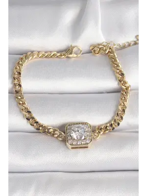 Pirinç Gold Renk Kare Zirkon Taşlı Xuping Exclusive VIP Seri Kadın Bileklik