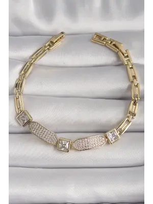 Pirinç Gold Renk Kare Zirkon Taşlı Xuping VIP Seri Kadın Bileklik