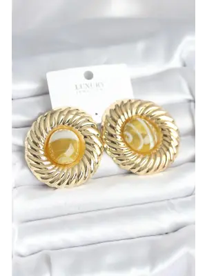 Pirinç Gold Renk Kehribar Boncuklu Vintage Kadın Küpe