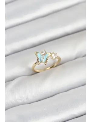 Pirinç Gold Renk Kelebek Model Kadın Yüzük