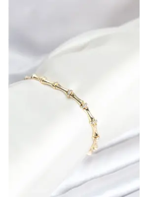 Pirinç Gold Renk Kemik Model Zirkon Taşlı Kadın Bileklik