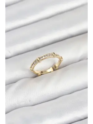 Pirinç Gold Renk Kemik Model Zirkon Taşlı Kadın Yüzük