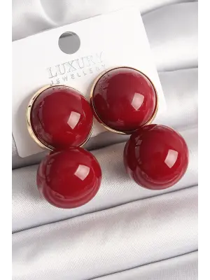 Pirinç Gold Renk Kırmızı Boncuk Model Kadın Küpe