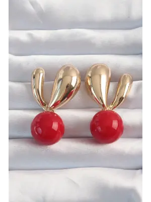  Altın Kırmızı Yuvarlak Tasarım Küpe