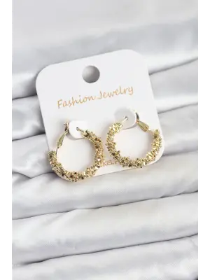 Çelik Gold Renk Küçük Tırtıklı Halka Model Kadın Küpe
