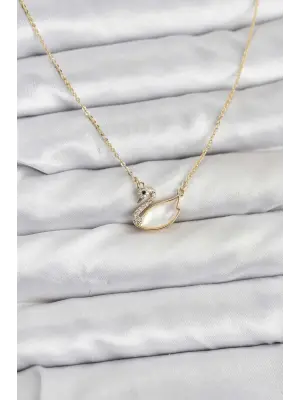 Çelik Gold Renk Kuğu Model Kadın Kolye