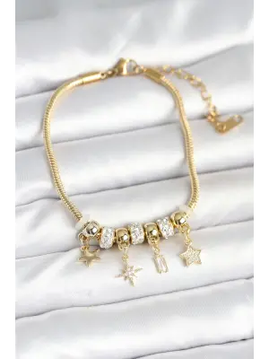 Pirinç Gold Renk Kutup Yıldızı Charmlı Kadın Bileklik