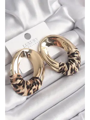  Altın Leopar Desen Halka Model Vintage Çelik Küpe