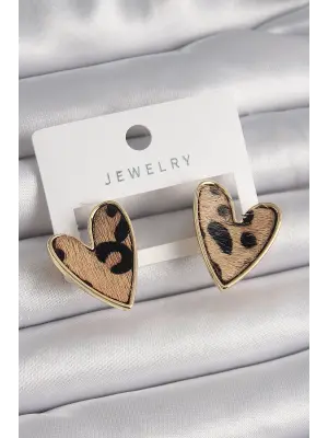  Altın Leopar Desen Kalp Model Çelik Küpe