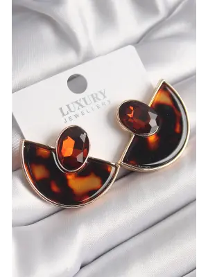  Altın Leopar Desen Yelpaze Model Vintage Çelik Küpe