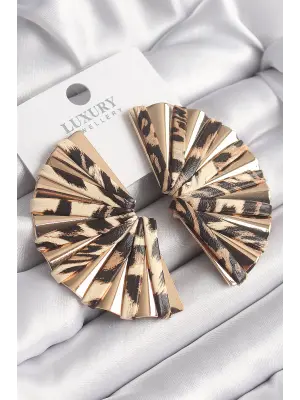  Altın Leopar Desen Yelpaze Model Vintage Çelik Küpe