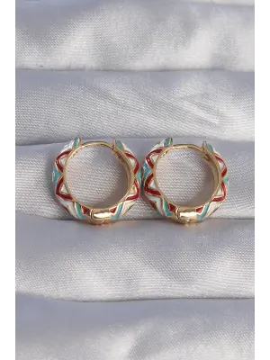  Altın Mavili Etnik Desenli Halka Küpe