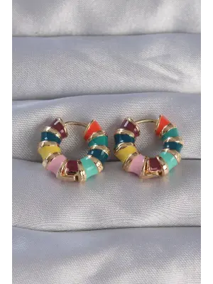  Altın Mineli Çok Renkli Kabartmalı Halka Küpe