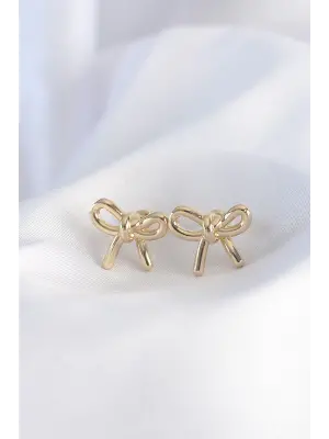  Altın Minimal Fiyonk Küpe