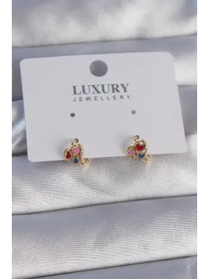  Altın Minimal Mineli Kalp Küpe