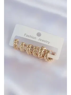  Altın Minimal Tırtıklı Küpe Seti